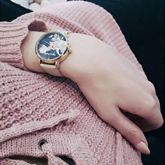 Kate Spade Going Places Europe Map  Metro Watch Pink Leather Band - Picture 6 of 8